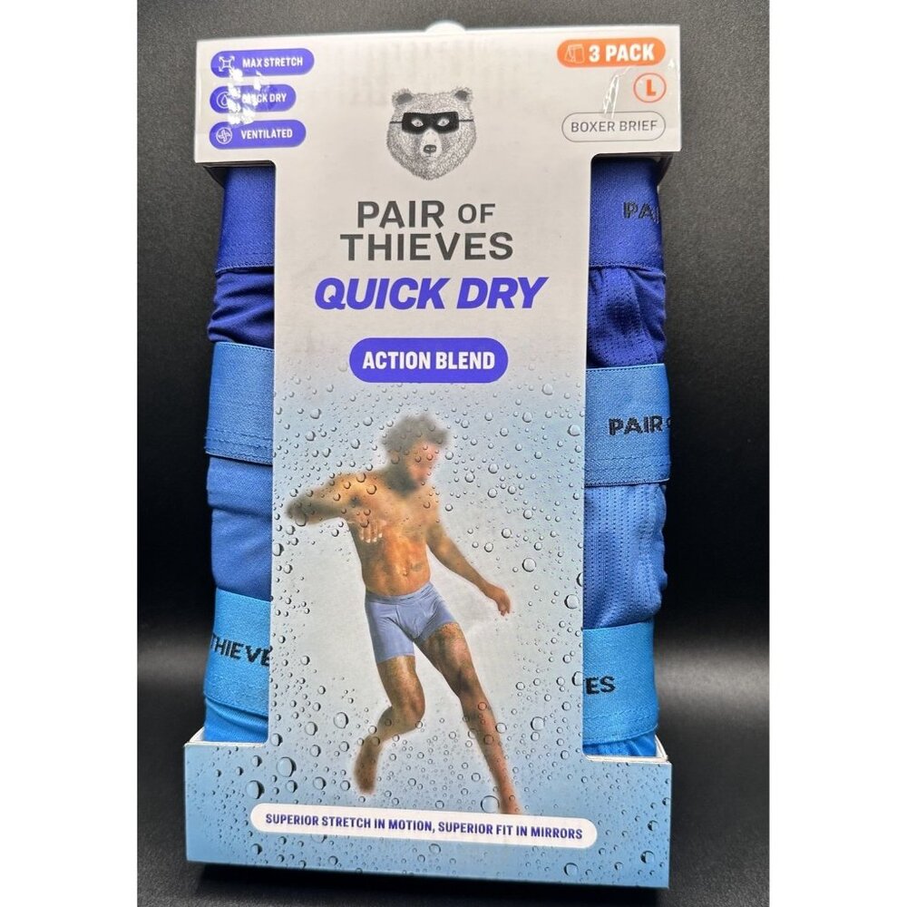 Pair of Thieves Mens Quick Dry Boxer Briefs 3pk - Blue Large 34”-36” New Stretch